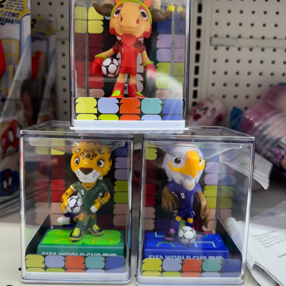 Kids Soccer Mascot Figure Set - Red, Green, Purple (4” each figure)